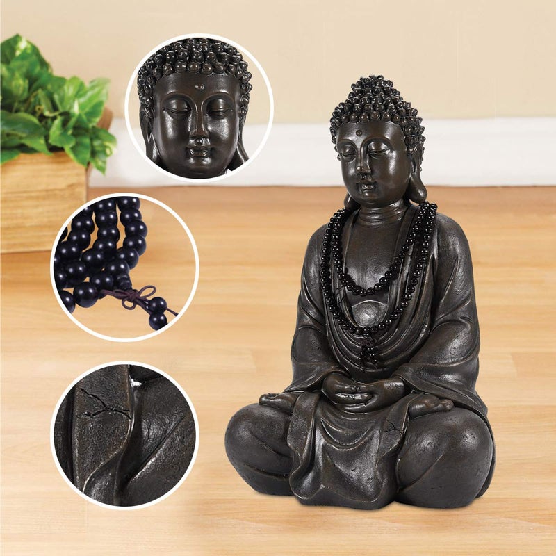 Goodeco 11.4" Meditating Buddha Statue Home Decor - Meditation Gifts for Room/Garden/Patio/Deck/Porch Yard Art Decoration, Zen Decor Buda Statues with Natural Wood Beaded Necklace - Image 3